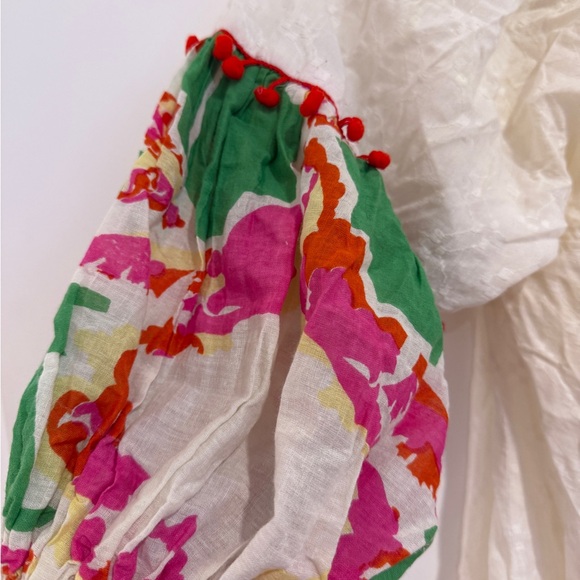 Embroidered Cream and Green Mini Dress - Picture 4 of 7